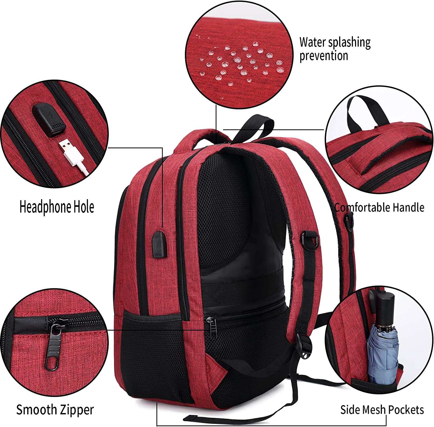 Monsdle Travel Laptop Backpack Anti Theft Water Resistant Backpacks School Computer Bookbag with USB Charging Port for Men Women College Students Fits 15.6 Inch Laptop (Black) - Image 5